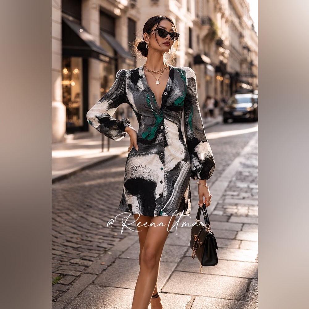 ✨ Diane Von Furstenberg Abstract Button Dress – Sz 0 ✨